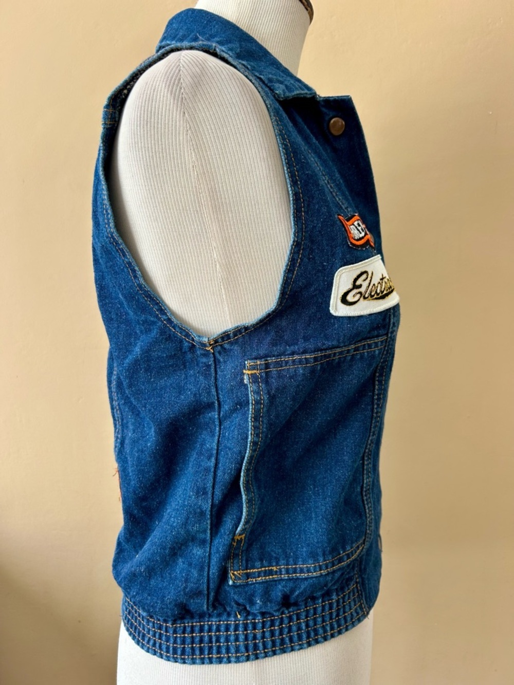 Vintage 90s Harley Davidson Denim Vest Boot Hill Saloon Electra Glide Eagle S - Picture 8 of 14